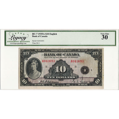 $10 1935 Bank of Canada Note English Text BC-7 - Legacy VF-30