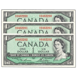 SOLD $1 1954 Bank of Canada Notes C/I Prefix BC-37d - 3 Consecutive AU+