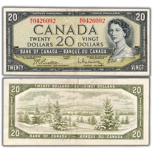 SOLD $20 1954 Bank of Canada Note Beattie-Rasminsky W/E Prefix BC-41b