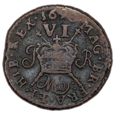 Ireland 1690 May 6 Pence Gun Money Six Pence Coin - Scarce Issue