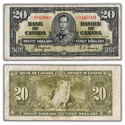 $20 1937 Bank of Canada Note Coyne-Towers K/E Prefix BC-25c - F/VF
