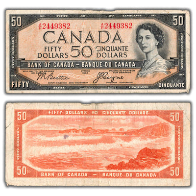 SOLD $50 1954 Bank of Canada Note Devil Face Beattie-Coyne BC-34b - Rough Top