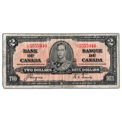 $2 1937 Bank of Canada Note Coyne-Towers L/R Prefix BC-22c - Circulated