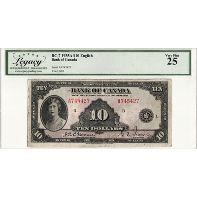 $10 1935 Bank of Canada Note English Text BC-7 - Legacy VF-25