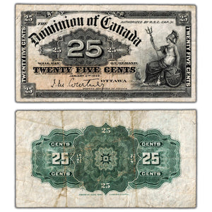 SOLD 25 Cents 1900 Dominion of Canada Shinplaster Note Courtney DC-15a - F/VF