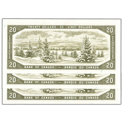 SOLD $20 1954 Bank of Canada Notes E/W Prefix BC-41b - 3 Consecutive Ch UNC