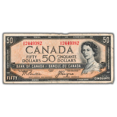 SOLD $50 1954 Bank of Canada Note Devil Face Beattie-Coyne BC-34b - Rough Top