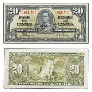 SOLD $20 1937 Bank of Canada Note Coyne-Towers K/E Prefix BC-25c - EF