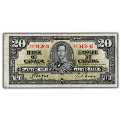 $20 1937 Bank of Canada Note Coyne-Towers K/E Prefix BC-25c - F/VF