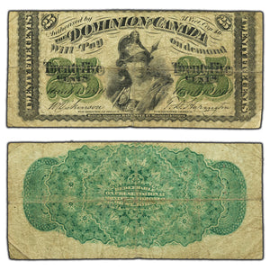 SOLD 25 Cents 1870 Dominion of Canada Shinplaster Note DC-1c - VG (pinholes)