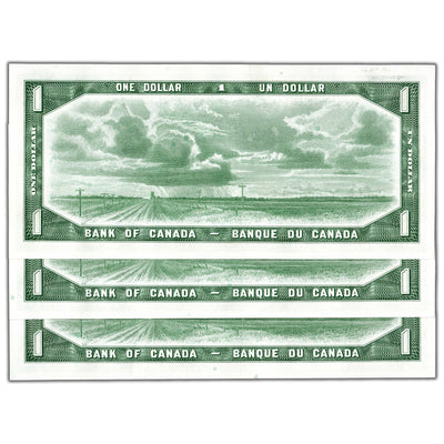 $1 1954 Bank of Canada Notes S/L Prefix BC-37a - 3 Consecutive Choice UNC