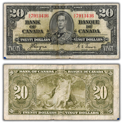$20 1937 Bank of Canada Note Coyne-Towers K/E Prefix BC-25c - Minor Ink