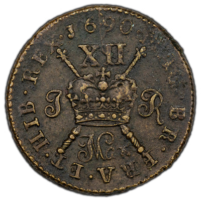 Ireland 1690 Mar Gun Money Shilling Coin