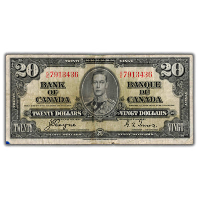 $20 1937 Bank of Canada Note Coyne-Towers K/E Prefix BC-25c - Minor Ink