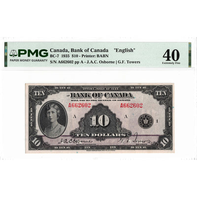 $10 1935 Bank of Canada Note English Text BC-7 - PMG EF-40