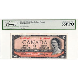 $2 1954 Bank of Canada Note Devil Face I/B Changeover Prefix BC-30b - Legacy AU-55 PPQ