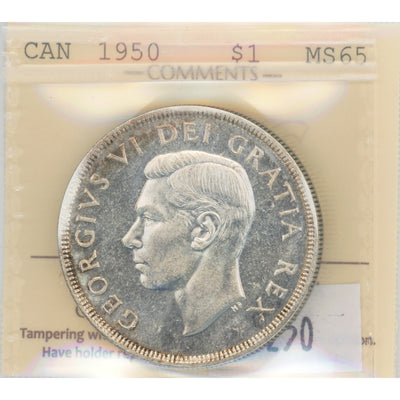 SOLD Canada 1950 $1 Silver Dollar Coin - ICCS MS-65