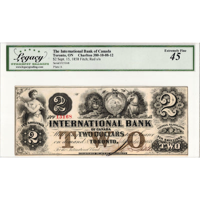 $2 1858 International Bank of Canada Chartered Note #380-10-08-12 - Legacy EF-45