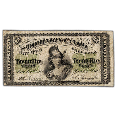 25 Cents 1870 Dominion of Canada Shinplaster Note Letter 'B' DC-1b - Fine