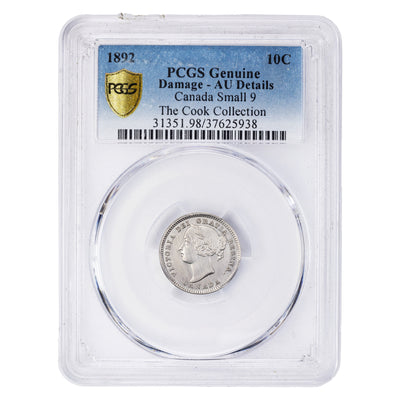 SOLD Canada 1892 2/2 10 Cents Dime Silver Coin - PCGS AU Details Damage Ex. Cook