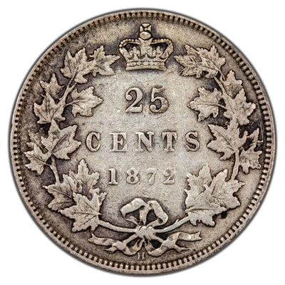 Canada 1872-H 25 Cents Quarter Silver Coin - Very Fine