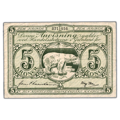 Greenland ND (1953) 5 Five Kroner Note P #18a - VF