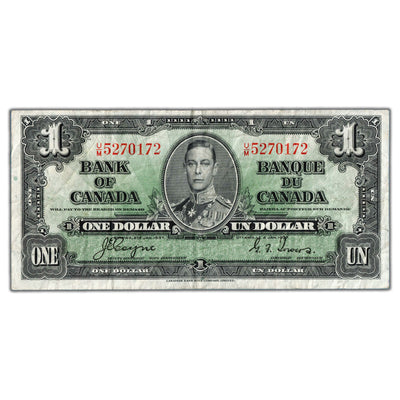 $1 1937 Bank of Canada Note Coyne-Towers U/M Prefix BC-21d - F/VF