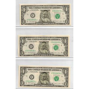 SOLD Lot of 3 United States 1988 $1 Federal Reserve Santa Claus Novelty Notes