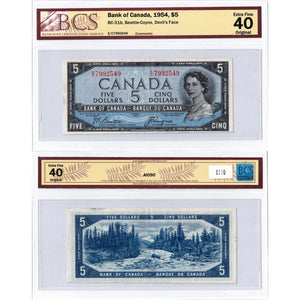 SOLD $5 1954 Bank of Canada Note Devil Face E/C Prefix BC-31b - BCS EF-40