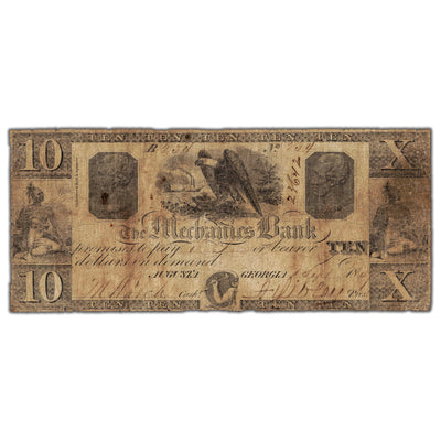 United States 1847 The Mechanics Bank $10 Ten Dollars Obsolete Note - Pinholes