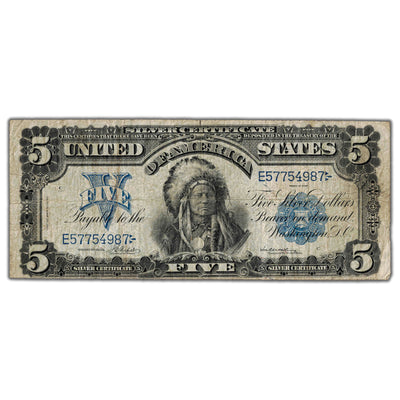 SOLD United States 1899 $5 Five Dollar Silver Certificate "Chief" Note - Pinholes