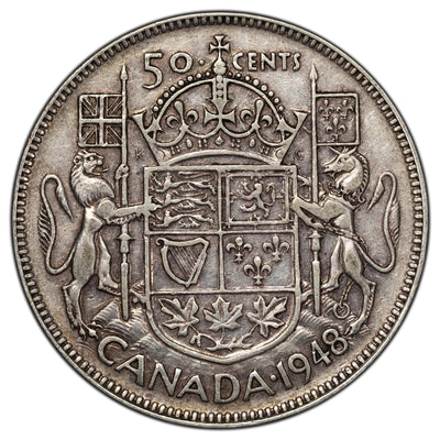 SOLD Canada 1948 50 Cents Half Dollar Silver Coin - Key Date - Fine