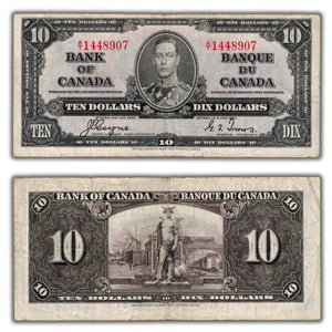 SOLD $10 1937 Bank of Canada Note Coyne-Towers A/T Prefix BC-24c - Fine+