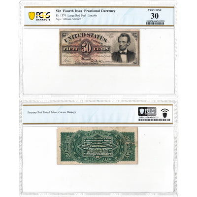 United States 1869 50 Cents Fourth Issue Fractional Currency Note Fr. 1374 - PCGS VF-30