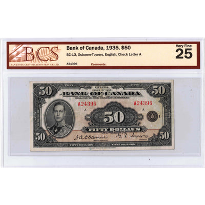 SOLD $50 1935 Bank of Canada Note English Text BC-13 - BCS VF-25