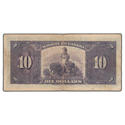 SOLD $10 1935 Banque Du Canada Note French Text BC-8 - F/VF