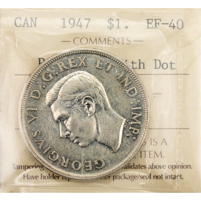 SOLD Canada 1947 Point 7 w/ Dot $1 Silver Dollar Coin - ICCS EF-40