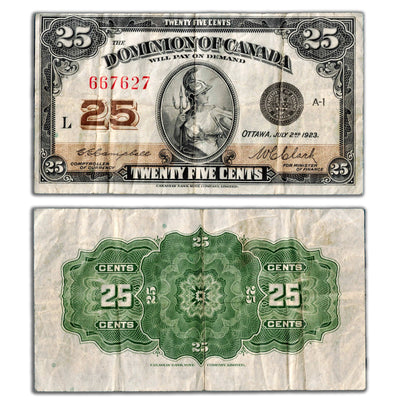 25 Cents 1923 Dominion of Canada Note Shinplaster DC-24d - F/VF