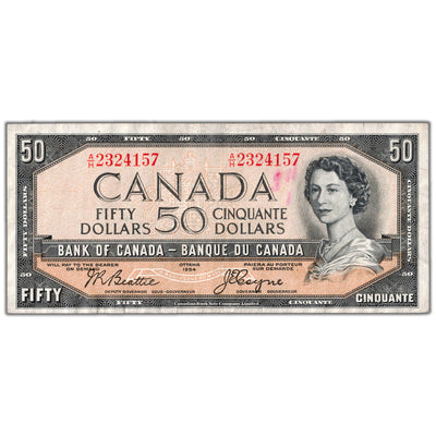 $50 1954 Bank of Canada Note Devil Face Beattie-Coyne BC-34b - Writing