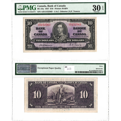 $10 1937 Bank of Canada Note Osborne Signature BC-24a - PMG VF-30 EPQ