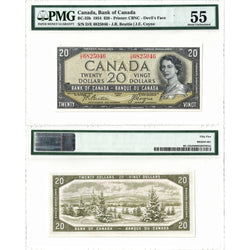 $20 1954 Bank of Canada Note Devil Face D/E Prefix BC-33b - PMG AU-55