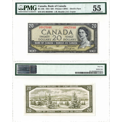 SOLD $20 1954 Bank of Canada Note Devil Face D/E Prefix BC-33b - PMG AU-55