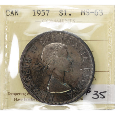 SOLD Canada 1957 $1 Silver Dollar Coin - ICCS MS-63