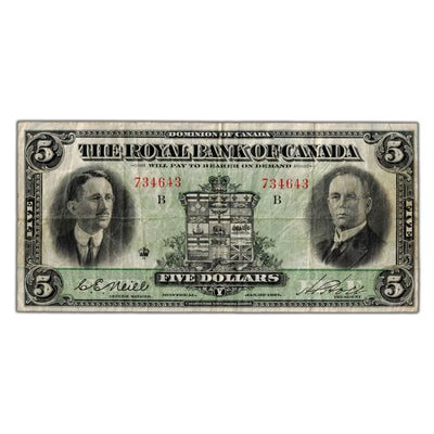 $5 1927 Royal Bank of Canada Chartered Note CH #630-14-02 - VF