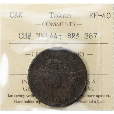 SOLD Canada Nova Scotia 1823 Halfpenny Token CH #NS-1A4 - ICCS EF-40