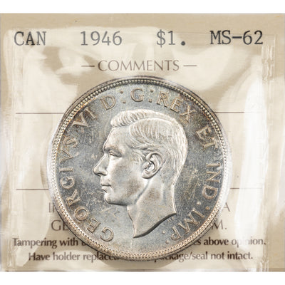 SOLD Canada 1946 $1 Silver Dollar Coin - ICCS MS-62