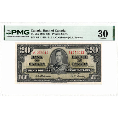 $20 1937 Bank of Canada Note Osborne Signature BC-25a - PMG VF-30