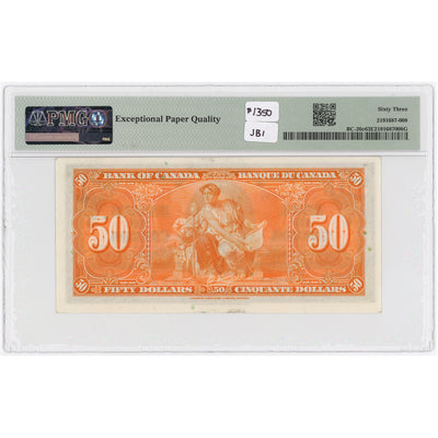 SOLD $50 1937 Bank of Canada Note Coyne-Towers B/H Prefix BC-26c - PMG UNC-63 EPQ