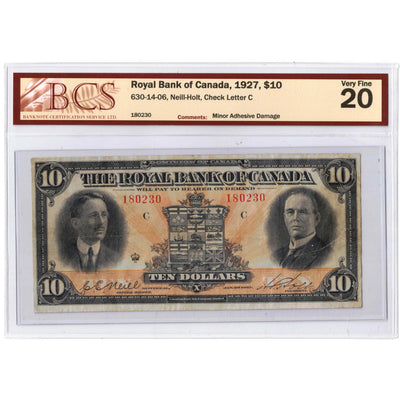 SOLD $10 1927 Royal Bank of Canada Chartered Note #630-14-06 - BCS VF-20