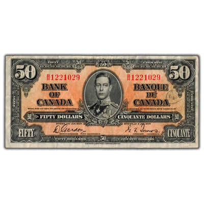 SOLD $50 1937 Bank of Canada Note Gordon-Towers BC-26b - Fine+ (writing)